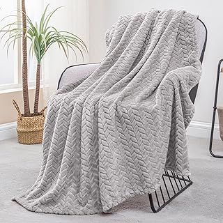 Exclusivo Mezcla Fleece Throw Blanket for Couch and Bed, 127x178 CM Soft Cozy Jacquard Flannel Blankets, Lightweight Fuzzy Plush Warm Throws for All Seasons, Light Grey