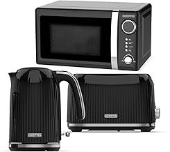 Geepas 3-Piece Kitchen Set Digital Microwave 1.7L Kettle 2 Slice Toaster 700W/3000W Black