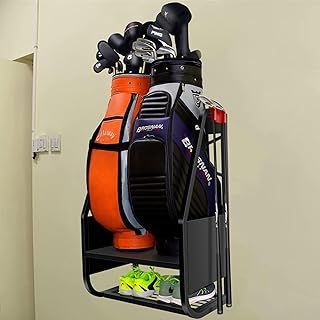 Wall Mount Golf Bag Organizer for Garage, Extra Large 2 Golf Bag Stand Golf Equipment and Accessories Storage Rack for Garage Shed Basement