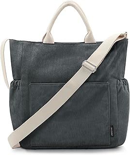 Prite Corduroy Tote Bag for Women with Zipper, Large Capacity Shoulder Bags with Adjustable Strap and Pockets Waterproof Handbag for Work School Shopping Travel College