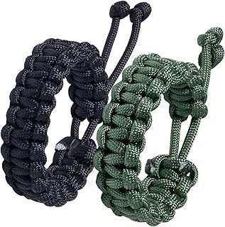 Jewboo Paracord Survival Bracelets Braided Paracord Handmade Rope for Couples Men Women Adjustable Size(Set of 2)