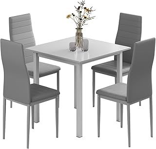 JEFFORDOUTLET Dining Table and Chairs Set 4, Square Kitchen Table Modern Chairs for Dining Room Kitchen