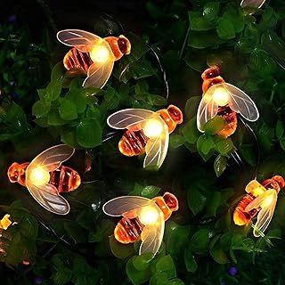 Solar Garden Lights, Honey Bee Fairy String Lights, 7M/24Ft 8 Mode Waterproof Outdoor/Indoor Garden Lighting for Flower Fence, Lawn, Patio, Festoon, Summer Party, Christmas, Holiday(Warm White)