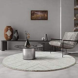 the carpet Bahar Shaggy Elegant Designer Living Room Rug, Soft & Easy-Care High Pile Living Room Rug in Cream Diamond 120 cm Round
