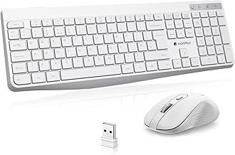 KOORUI Wireless Keyboard and Mouse Combos, 12 Multimedia and Shortcut Keys UK Layout Full Size Keyboard and Mouse Set for Windows, MacOS, Linux (Cold White)