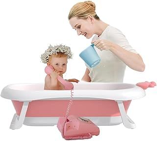 85cm Collapsible Baby Bath Tub, Foldable and Lightweight Anti-Slip Design, Ideal for Travel and Home Use, Portable Bathing Essentials for Toddlers and Newborn 0-36 Months (Pink Royal)