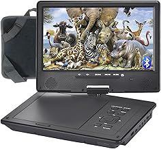 YOOHOO12.5"Bluetooth Portable DVD Player with 10.5" Swivel Screen Car for kids，Supports Rechargeable Battery, All-Region free, Earphone/TF Card/Direct Play All Formats MKV/MP4/WAV/RMVB/MP3/CD