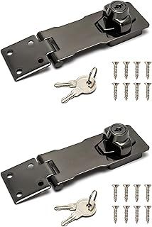 Keyed Hasp Locks, Twist Knob Keyed Security Hasp Door Bolt Latch, Security Hasp for Front Door, Garage Door, Wooden Box, Windows, Cabinets, 4 Inch / 100mm, Black, 2 Packs