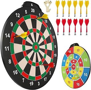 Esjay 18 inch Magnetic Dart Board Set, Safe Dart Game for Kids, Best Boy Toys Gift Indoor Outdoor Game with 12 Darts, Double Sided Large Size Dartboard