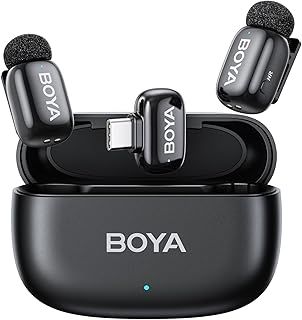 Boyamini Wireless Lavalier Microphone for iPhone15/16 Android USB-C Plug, 2 Ultra Mini Mic with Noise Reduction, AI Voice Change, Lapel Microphone for Vlogging TikTok YouTube Content Creators