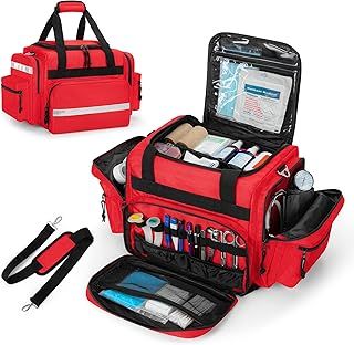 Emergency Bag Empty, Large Medical Trauma Bag, Professional First Responder Bag with Multiple Pockets for Medical Supplies, Red