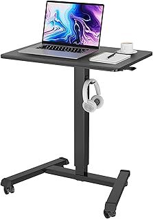 BONTEC 65 × 45cm Mobile Standing Desk with 4 Rolling Castors, Stand Up Desk on Wheels, Height Adjustable Standing Desk, Over-bed Table for Living Room, Bedroom, Medical