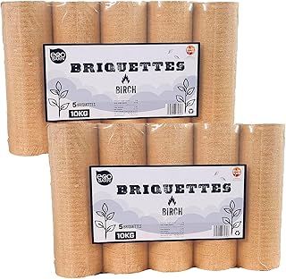 Birch Heat Logs (2 x 10kg Packs) Compressed Log Briquettes for Wood Burners, Stoves, Pizza Ovens or as Night Briquettes. 100% - Genuine Eco Barn Firewood Logs.