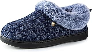 Women's Moccasin Slip on Slippers Soft Microsuede Clog Comfy Non Slip Memory Foam Indoor Outdoor House Shoes with Fuzzy Collar