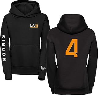 Studio 24 Signature Collection Lando Norris Hoodie Norris Signature 4 Printed F1 Hooded Sweater 2022 McLaren Hoody No. 4 Free UK Shipping (S, Black)