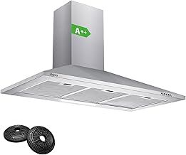 CIARRA 90cm Wall-Mounted Cooker Hoods 900mm CBCS9201 with Carbon Filters LED Light Stainless Steel Chimney Vent Hood Recirculating&Ducting Kitchen Ventilation Extractor Fan