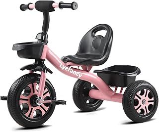 Kids Tricycle for 2-5 Years Old, Kids Trike with Basket and Removable Pedal, Toddler Tricycle 3 Wheel Bike Children Riding on Toys, Birthday for Boys Girls(Pink)