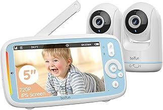Video Baby Monitor with 2 Cameras, 5-inch 720P IPS Screen, Dual 360 Camera, No Wifi, 3050mAh Battery, VOX Mode, Invisible Night Vision, Two-way Audio, Temperature Sensor, Lullabies, Elder,Twins