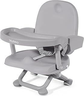 Yoleo Portable High Chair for Babies and Toddlers, Baby Booster Seat for Dining Chair, 6 Months to 3 Years, 15 kg, Height Adjustable, with Removable Tray Grey