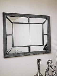 Large Rectangle Antique Window Wall Mirror Stylish Decor Durable Frame Window Style Six Colors 60X76Cm (Color:Black Silver)