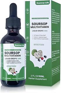 Soursop multivitamin Drop Natural Energy Booster, Immune Support, Vegan,Gluten Free,Non-GMO Vitamin B6,C,D, 60ml