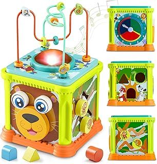 SYNCFUN Wooden Activity Cube Baby Toys with Music,Montessori Toys for 1 Year Old Girls & Boys,Sensory Educational Toys for Baby Age 12Months+,Christmas Birthday Gifts for 1 2 3 Year Old Girl