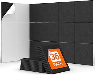 36 Pack Sound Proofing Panels Self-adhesive, TONOR 30x30x0,9cm Square Acoustic Absorbing Panels for Wall, High Density Insulation Soundproofing Panels for Podcast Studio, Living Room, Offices, Black