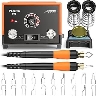 Wood Burning Kit, Preciva 935 Pyrography Wooding Burner Tool Set, 250-750°C Temperature Adjustable Encarving Kit with 2 Pyrographing Pen, 20 Soldering Tips, Fast Heating for DIY Engraving Work