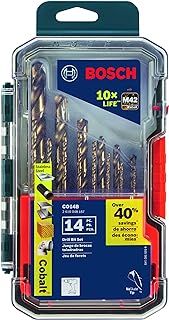 BOSCH CO14B 14-Piece Assorted Set with Included Case Cobalt M42 Metal Drill Bit with Three-Flat Shank for Drilling Applications in Stainless Steel, Cast Iron, Titanium, Light-Gauge Metal, Aluminum