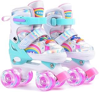 ERNAN Roller skates kids Roller boots,8 Light up Wheels and 4 Sizes Adjustable.Rollerskates for Kids Beginners, Suitable for Indoor Outdoor