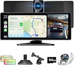 10.26 Inch Wireless Car Stereo with A-pple Carplay & Android Auto, Portable Touch Screen GPS Navigation for Car, 4K Front Dash Cam/1080P Backup Camera/Vedio Player/Voice Control/Mirror Link/64G TF (A)