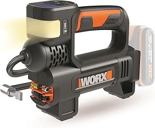 WORX WX092.9 Battery Compressor - 4 in 1: Multifunctional Air Pump with Precise Digital Display & Pressure Control, Work Light & SOS Emergency Signal Light - Max. 10 Bar - Without Battery and Charger