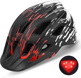 Bike Helmet, Lightweight Bicycle Helmet with Tail Light & Detachable Visor, 21 Vents Cycling Helmet for Adults, Mountain & Road Cycle Helmet for Men Women Adjustable Size 57-61cm