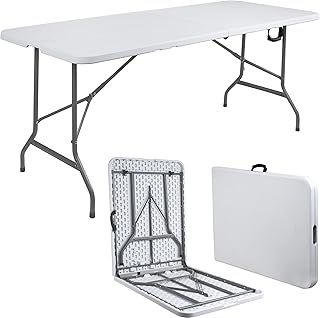 Anji DEPOT 6ft Folding Trestle Table, Heavy Duty Trestle Picnic Garden Table (White)
