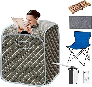 Multigot Portable Steam Sauna, Personal Full Body Sauna Spa with Remote Control, Folding Chair and Foot Massage Roller, Lightweight Foldable Home Sauna Tent (Grey)