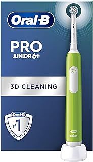 Oral-B Pro Junior Kids Electric Toothbrush, 1 Toothbrush Head, 3 Modes with Kid-Friendly Sensitive Mode, for Ages 6+, 2 Pin UK Plug, Green