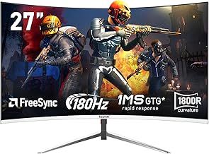 27 Inch PC computer screen,1800R Curved Gaming 180Hz Monitors, FHD1080p 1ms without Bezel, freesync, 98%sRGB,178 ° Angle View HDMI DisplayPort, Compatible with Wall-Mounted VESA100*100MM-White