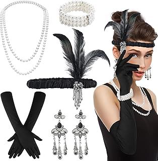 BDSHUNBF 1920 Accessories, 1920s Flapper Great Gatsby Accessories Set, Roaring 20's Theme, 20's Theme Vintage Fashion, Women Ladies Charleston Fancy Dress Up