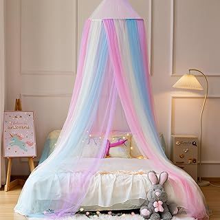 Rainbow Bed Canopy,X-Large Princess Rainbow Canopy Hanging Netting for Girls Bedroom Decor,Kids Fairy Dream Play Tent for Room,Reading Corner