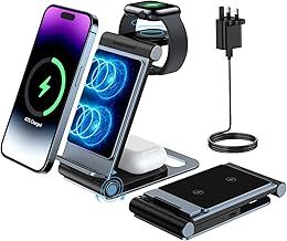 Wireless Charging Station for iPhone Wireless Charger 3 in 1 Charging Station for Apple,Foldable Stand for iPhone 16/15/14/13/12/11,for iWatch 10/9/Ultra/8/SE/7/6/5,for Airpods Pro 3 2 Elegant Black