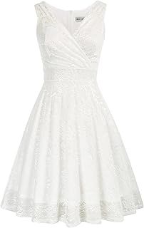 GRACE KARIN Elegant Wedding Bridesmaid Dress for Women UK Sleeveless A-line Lace Cocktail Dress Vintage