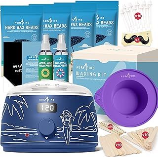 AURAFINE Professional Waxing Kit for Women & Men – 4 Bags Wax Beads, 30 Applicator Sticks, Pre & Post Wax Oil – Wax Kit for Painless Hair Removal for Full Body – Salon-Quality at Home