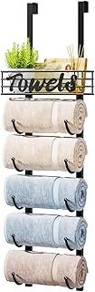 HapiRm Over Door Towel Rack-Towel Storage Rack Wall Mounted with Metal Shelf, 6-Tier Over Door Towel Rail, Towel Holder, Black