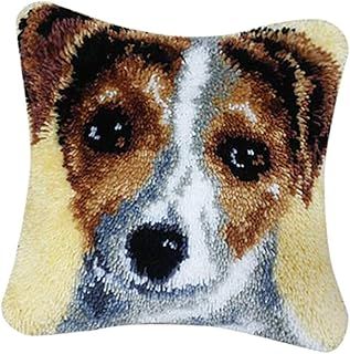 EPRHAY Latch Hook Rug Making Kits Dogs Cushion Cover Craft Embroidery Dog for Kids Adults, 43 x 43cm
