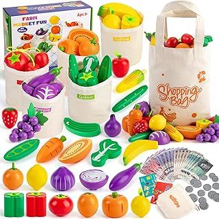 Toy Till, 69PCS Play Food Sets for Children Kitchen, Wooden Pretend Play Toy Shop with Fake Money Play Money for Kids UK, Colour Sorting Toys for Toddlers Boys 3 Year Old Girl Toys