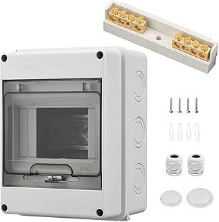 DIN Rail Enclosure, Consumer Unit Box IP65 Waterproof, DIN Rail Box 5 Module, With 4 Terminals, 2 Connectors, Suitable for Outdoor Gardens, Farms, Charging Stations, Wet Rooms