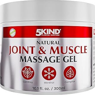 5kind Natural Joint & Muscle Cooling Gel 300ml - Calendula Cream with Camphor, Comfrey & Menthol - High Strength Revitalising Muscle Gel - Massage for Back, Muscles, Knees, Neck & Shoulders