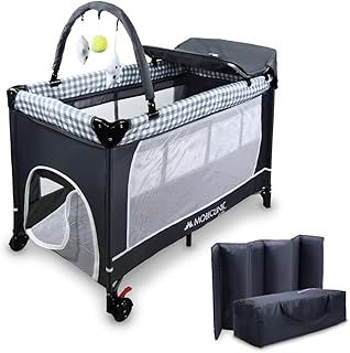 Mobiclinic®, 3 in 1 Travel Cot, Changing Table & Playpen, Adjustable Folding Baby Bed,Fast & Compact Folding, Carry Bag, Mesh Sides, Wheels with Brake, Max. 15 Kg, Caelum, 120cm x 60cm