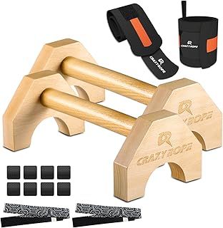 Calisthenics Equipment Wood Parallettes Bars, Handstand Bar Push Up Bar for Gravity Fitness, Wrist Wraps and Grip Tape Included