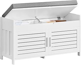 SoBuy FSR102-W, Shoe Rack Shoe Bench Shoe Cabinet with Folding Padded Seat and 2 Doors, W90 x D33 x H50cm